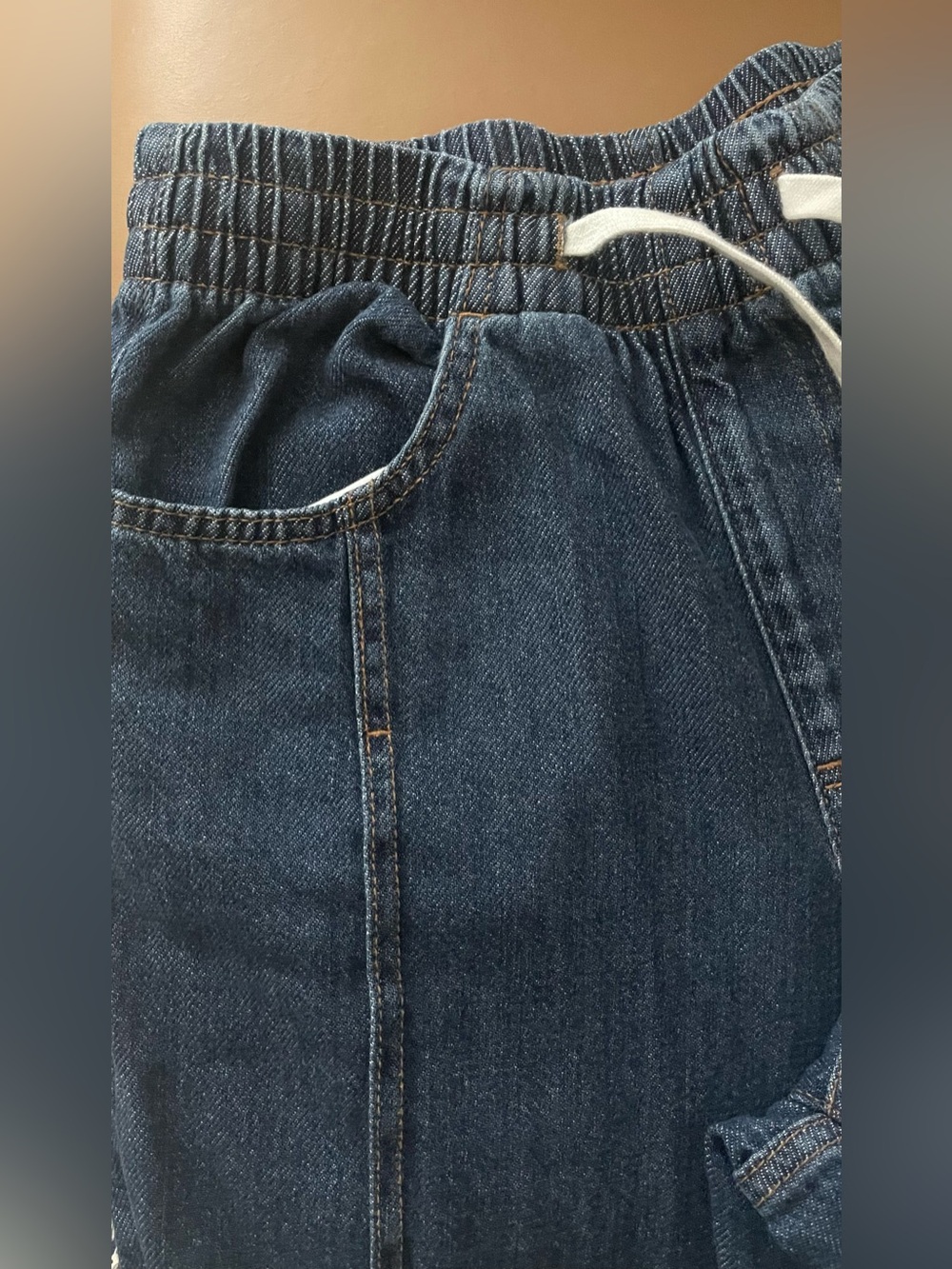 Wide Leg Drawstring Jeans - Blue - Picture 6 of 7